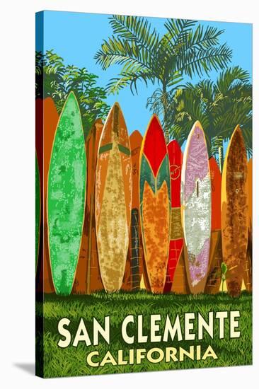 San Clemente, California - Surfboard Fence-Lantern Press-Stretched Canvas