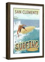 San Clemente, California - Surfer Tropical-Lantern Press-Framed Art Print