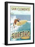 San Clemente, California - Surfer Tropical-Lantern Press-Framed Art Print