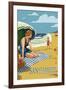 San Clemente, California - Woman on the Beach-Lantern Press-Framed Art Print