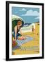 San Clemente, California - Woman on the Beach-Lantern Press-Framed Art Print