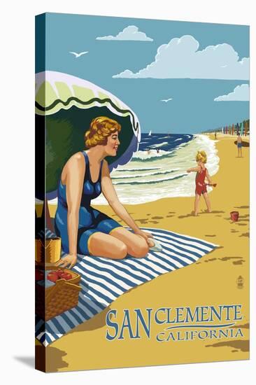 San Clemente, California - Woman on the Beach-Lantern Press-Stretched Canvas