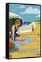 San Clemente, California - Woman on the Beach-Lantern Press-Framed Stretched Canvas