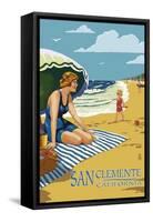 San Clemente, California - Woman on the Beach-Lantern Press-Framed Stretched Canvas