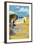 San Clemente, California - Woman on the Beach-Lantern Press-Framed Art Print