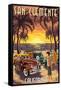 San Clemente, California - Woodies and Sunset-Lantern Press-Framed Stretched Canvas