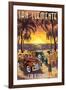 San Clemente, California - Woodies and Sunset-Lantern Press-Framed Art Print