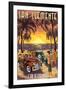 San Clemente, California - Woodies and Sunset-Lantern Press-Framed Art Print