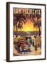 San Clemente, California - Woodies and Sunset-Lantern Press-Framed Art Print