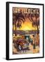 San Clemente, California - Woodies and Sunset-Lantern Press-Framed Art Print