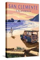 San Clemente, California - Woody on Beach-Lantern Press-Stretched Canvas