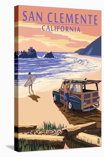 San Clemente, California - Woody on Beach-Lantern Press-Stretched Canvas