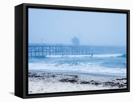 San Clemente Pier with Surfers on a Foggy Day, California, United States of America, North America-Mark Chivers-Framed Stretched Canvas