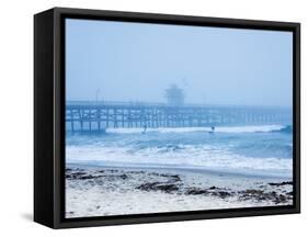 San Clemente Pier with Surfers on a Foggy Day, California, United States of America, North America-Mark Chivers-Framed Stretched Canvas