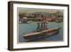 San Diego, CA - View U.S. Navy Aircraft Carrier-Lantern Press-Framed Art Print