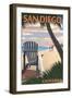 San Diego, California - Adirondack Chair on the Beach-Lantern Press-Framed Art Print