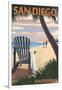 San Diego, California - Adirondack Chair on the Beach-Lantern Press-Framed Art Print