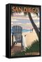 San Diego, California - Adirondack Chair on the Beach-Lantern Press-Framed Stretched Canvas