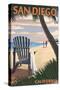San Diego, California - Adirondack Chair on the Beach-Lantern Press-Stretched Canvas