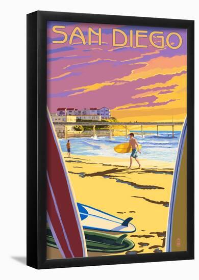 San Diego, California - Beach and Pier-null-Framed Poster