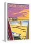 San Diego, California - Beach and Pier-null-Framed Poster