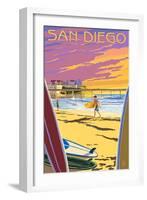 San Diego, California - Beach and Pier-Lantern Press-Framed Art Print