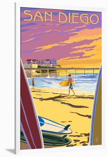 San Diego, California - Beach and Pier-Lantern Press-Framed Art Print