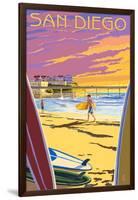 San Diego, California - Beach and Pier-Lantern Press-Framed Art Print