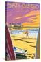 San Diego, California - Beach and Pier-Lantern Press-Stretched Canvas