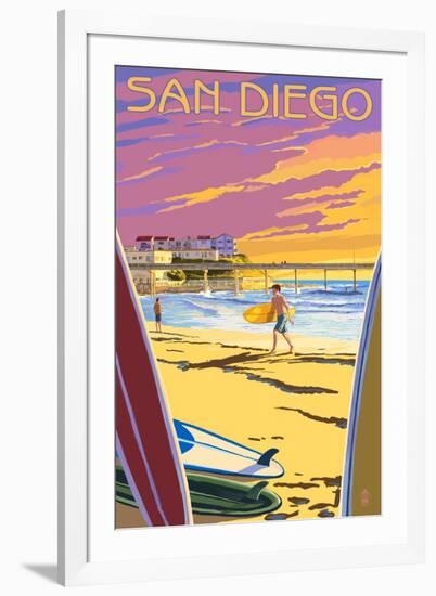 San Diego, California - Beach and Pier-Lantern Press-Framed Art Print