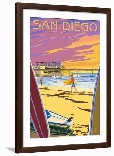 San Diego, California - Beach and Pier-Lantern Press-Framed Art Print