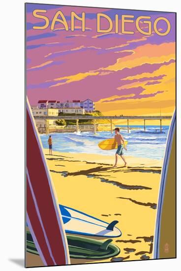 San Diego, California - Beach and Pier-Lantern Press-Mounted Art Print