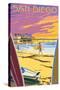 San Diego, California - Beach and Pier-Lantern Press-Stretched Canvas