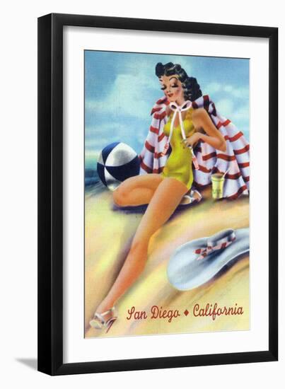 San Diego, California - Coquette on the Beach-Lantern Press-Framed Art Print