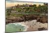 San Diego, California - Cottages and Beach at La Jolla-Lantern Press-Mounted Art Print