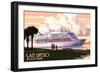 San Diego, California - Cruise Ship and Sunset-Lantern Press-Framed Art Print
