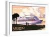 San Diego, California - Cruise Ship and Sunset-Lantern Press-Framed Art Print