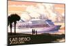 San Diego, California - Cruise Ship and Sunset-Lantern Press-Mounted Art Print