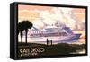 San Diego, California - Cruise Ship and Sunset-Lantern Press-Framed Stretched Canvas