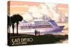 San Diego, California - Cruise Ship and Sunset-Lantern Press-Stretched Canvas