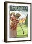 San Diego, California - Golfer-Lantern Press-Framed Art Print