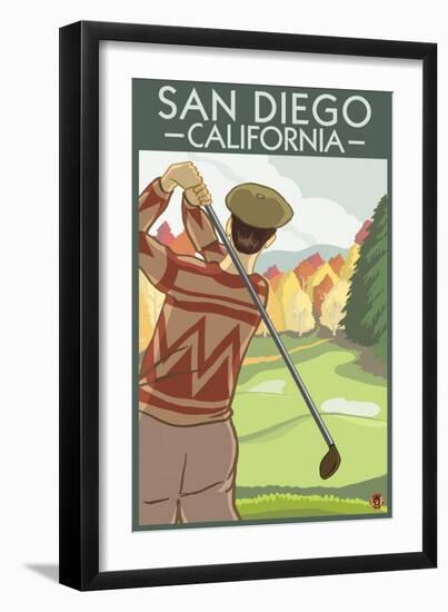San Diego, California - Golfer-Lantern Press-Framed Art Print