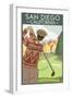 San Diego, California - Golfer-Lantern Press-Framed Art Print