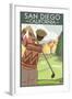 San Diego, California - Golfer-Lantern Press-Framed Art Print