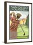 San Diego, California - Golfer-Lantern Press-Framed Art Print