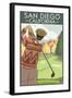 San Diego, California - Golfer-Lantern Press-Framed Art Print