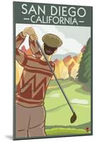 San Diego, California - Golfer-Lantern Press-Mounted Art Print