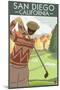 San Diego, California - Golfer-Lantern Press-Mounted Art Print