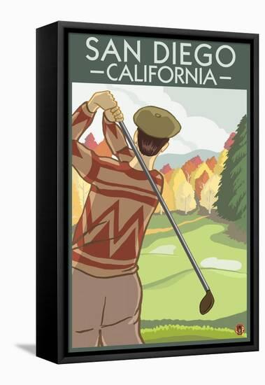 San Diego, California - Golfer-Lantern Press-Framed Stretched Canvas