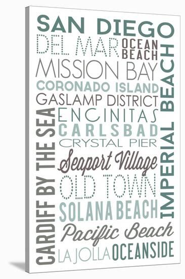 San Diego, California - Green Typography-Lantern Press-Stretched Canvas